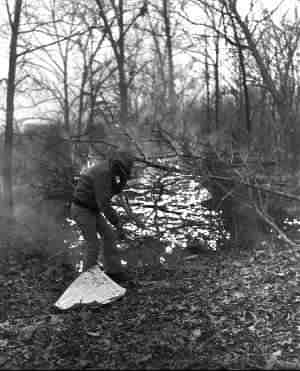 Burning brush on a winter day.